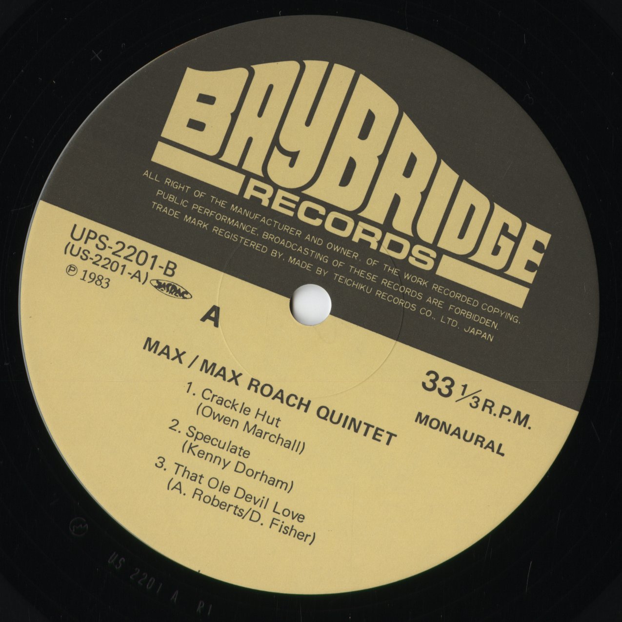 Max Roach - Max (UPS-2201-B) 1983 JPN Baybridge Records / Cadet｜中古LP