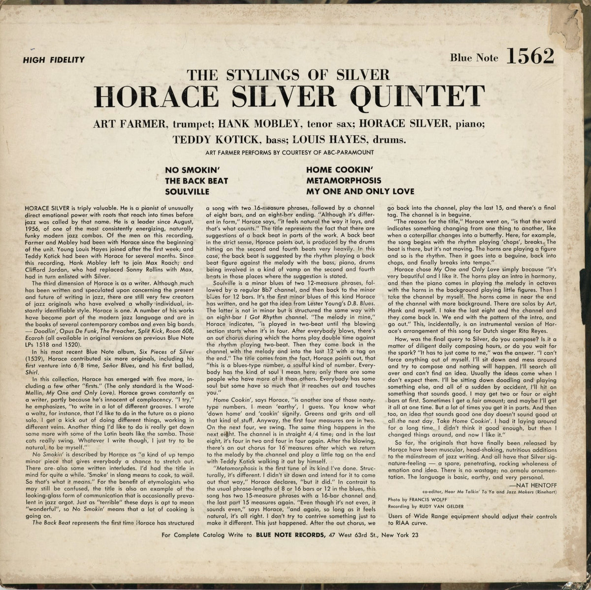 Horace Silver Quintet - The Stylings Of Silver (BLP 1562) 1958 US Blue Note｜中古LP