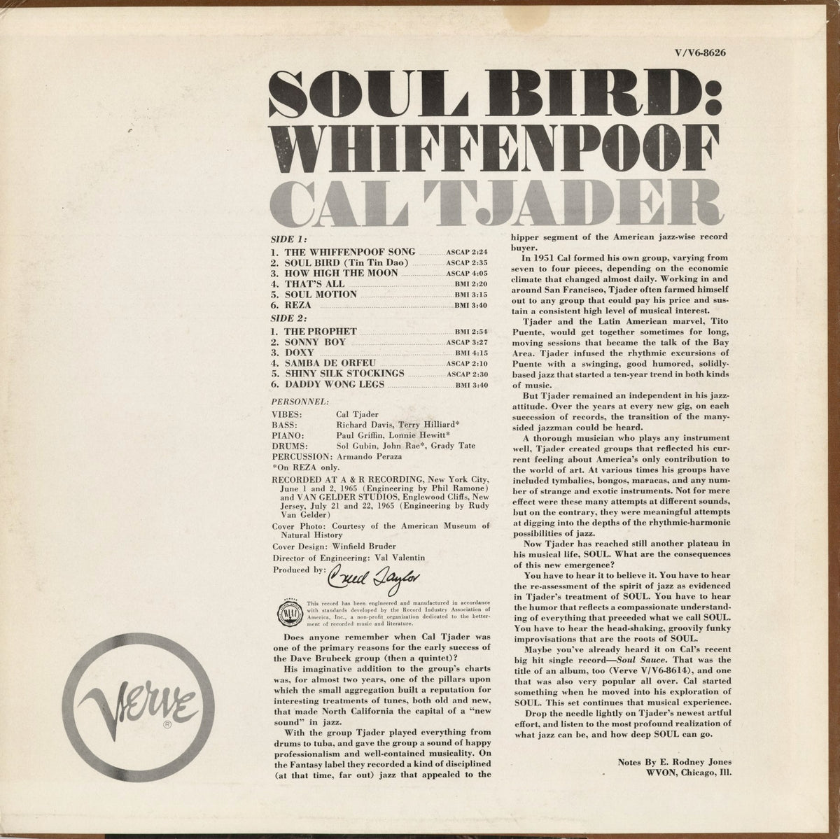 Cal Tjader - Soul Bird: Whiffenpoof (V6-8626) 1965 US Verve｜中古LP