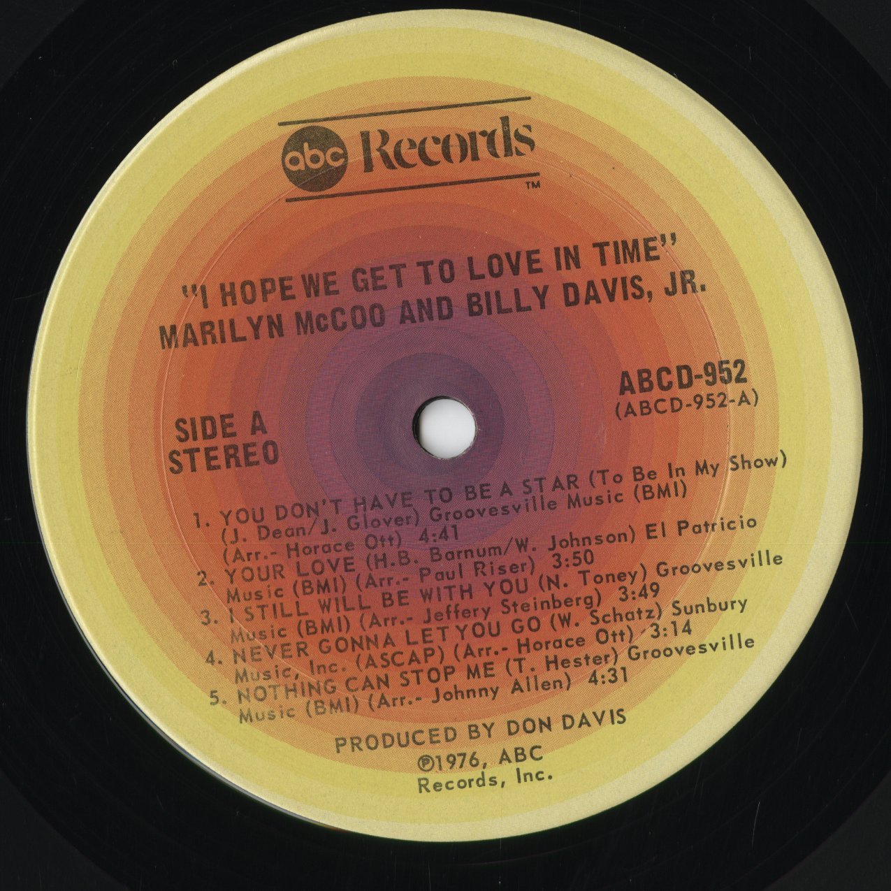 Marilyn McCoo & Billy Davis, Jr. - I Hope We Get To Love In Time (ABCD-952) 1976 US ABC Records｜中古LP