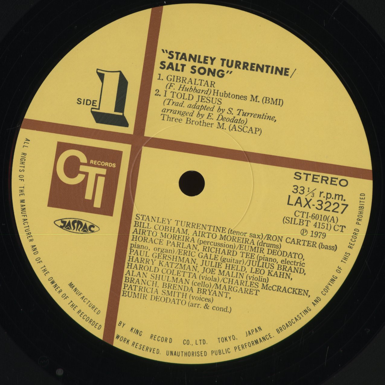 Stanley Turrentine - Salt Song (LAX3227) 1979 JPN CTI｜中古LP
