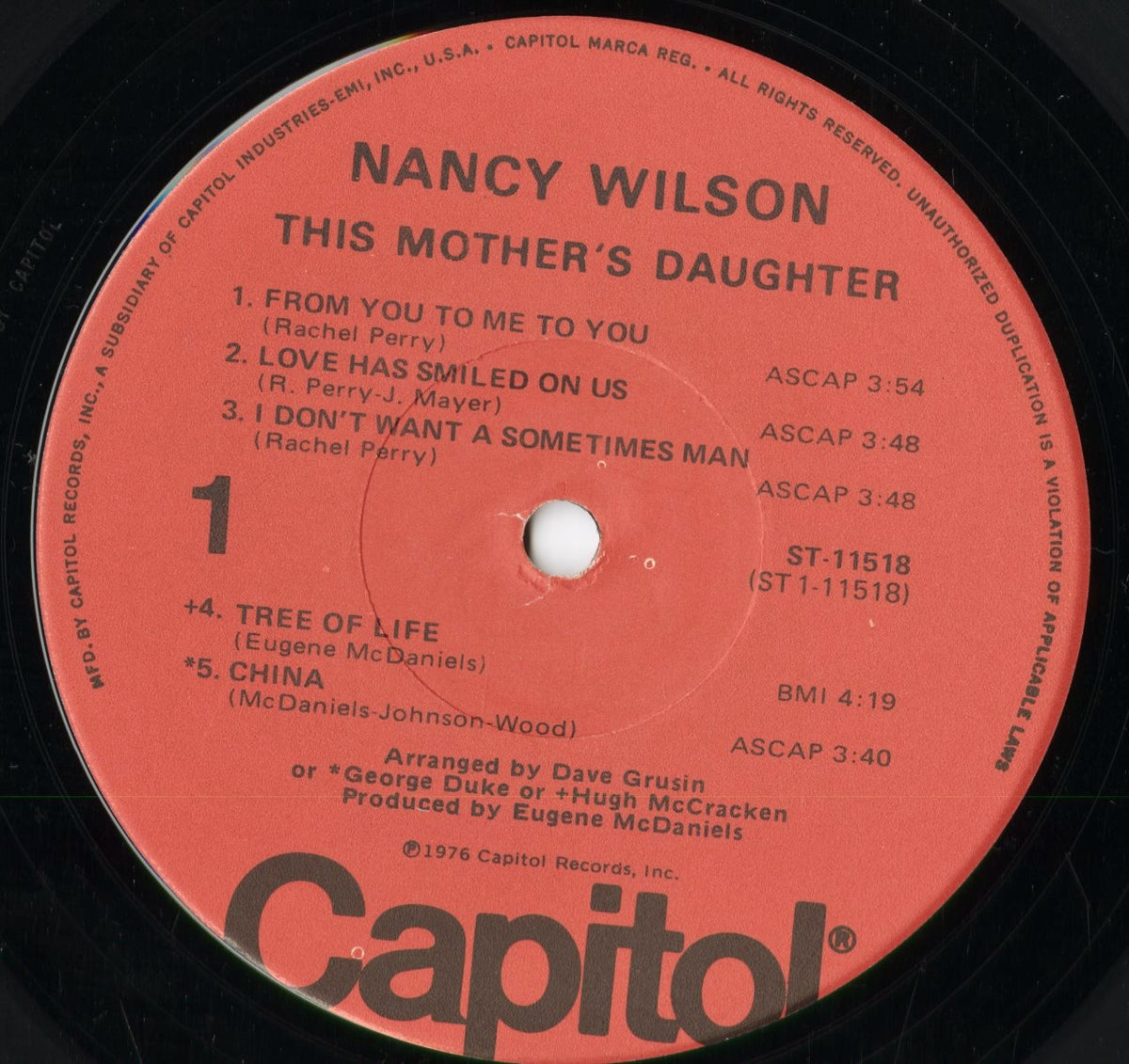 Nancy Wilson – This Mother's Daughter (ST-11518) 1976 US Capitol｜中古LP