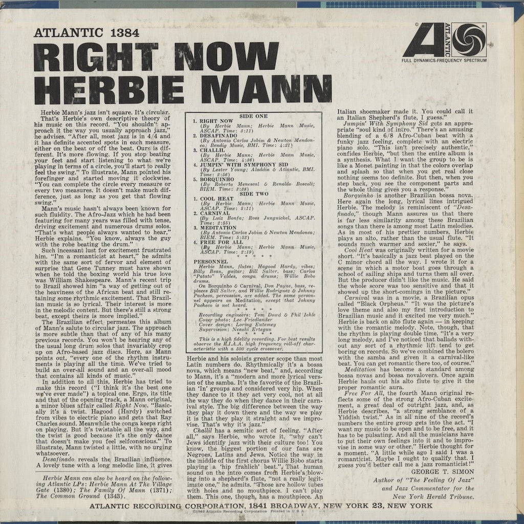 ハービー・マン / Herbie Mann『Right Now』(1384) US Atlantic MONO