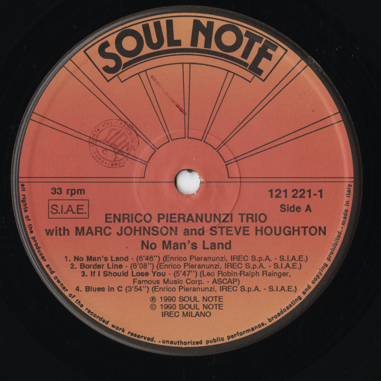 Enrico Pieranunzi Trio - No Man's Land (121 221-1) 1990 ITA Soul Note｜中古LP
