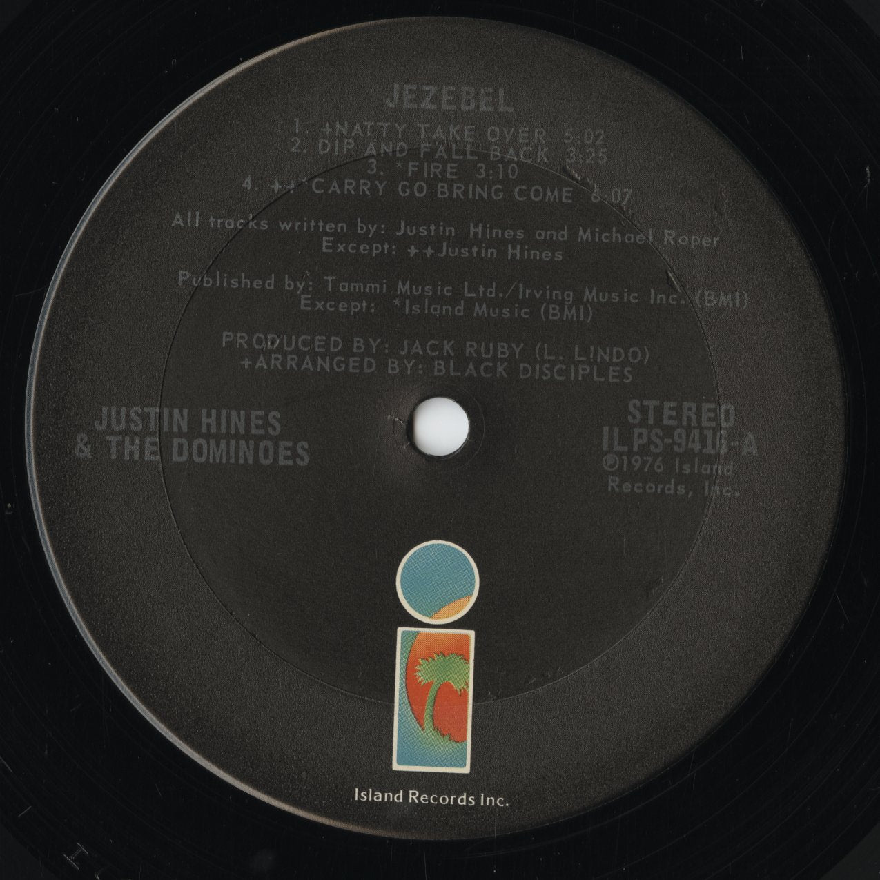 Justin Hines And The Dominoes『Jezebel』1976年 US Islandオリジナル