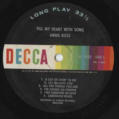 Annie Ross - Fill My Heart With Song (DL 4922) 1968 US Decca｜中古LP