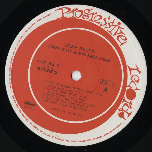 Sonny Stitt Meets Sadik Hakim - Deep Roots (KUX-96-G) LP 1978 JPN Progressive｜中古LP