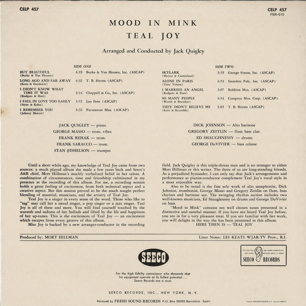 Teal Joy – Mood In Mink LP 1988 SPA Fresh Sound リイシュー盤