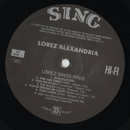 Lorez Alexandria - Lorez Sings Pres - A Late Session At An Intimate Club (Sing 565) LP 1988 SWE Sing｜中古LP