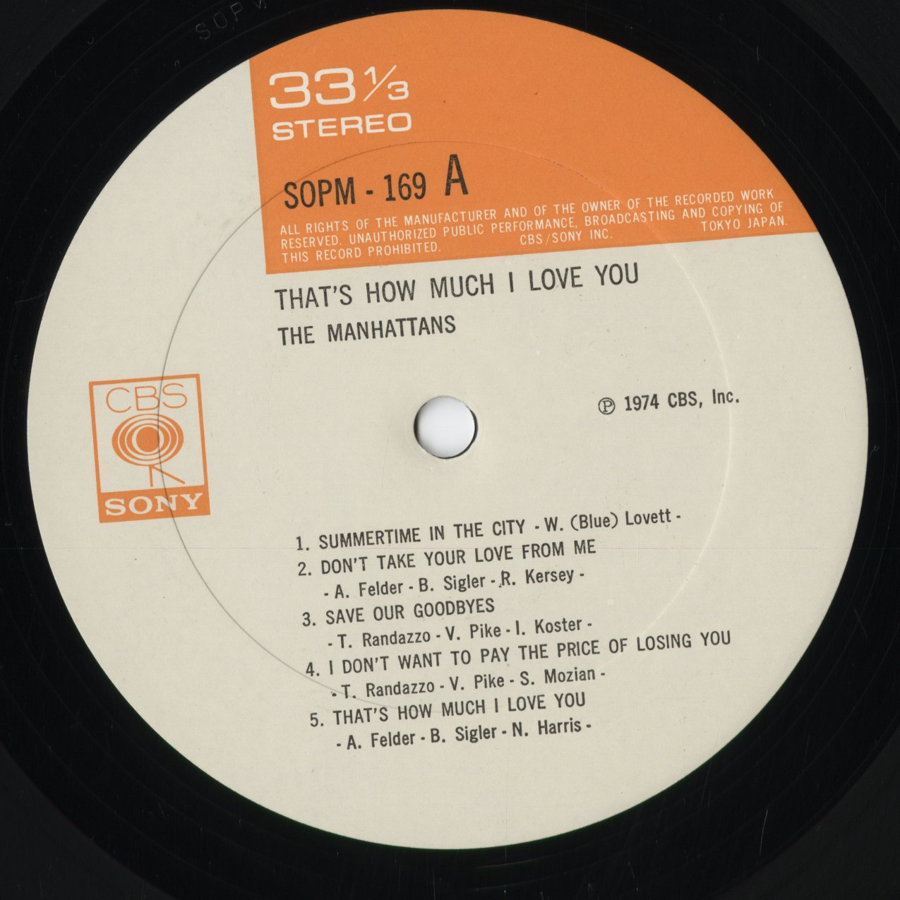 Manhattans - That's How Much I Love You (SOPM169) 1974 JPN CBS Sony｜中古LP