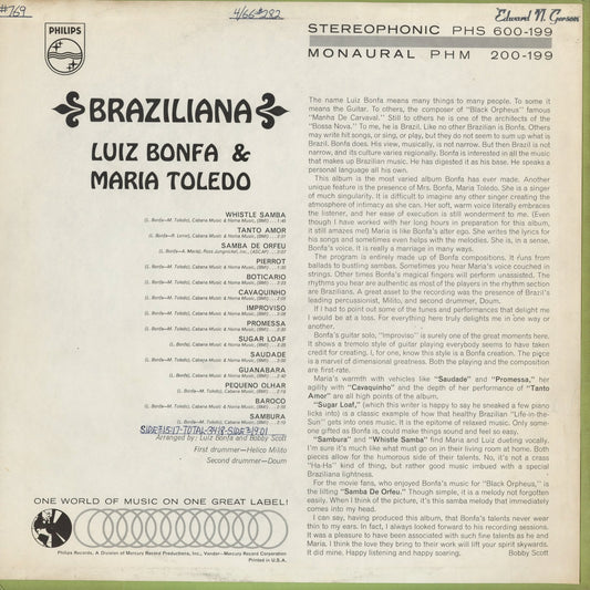 Luiz Bonfa & Maria Toledo - Braziliana (PHS 600-199) 1965 US Philips｜中古LP
