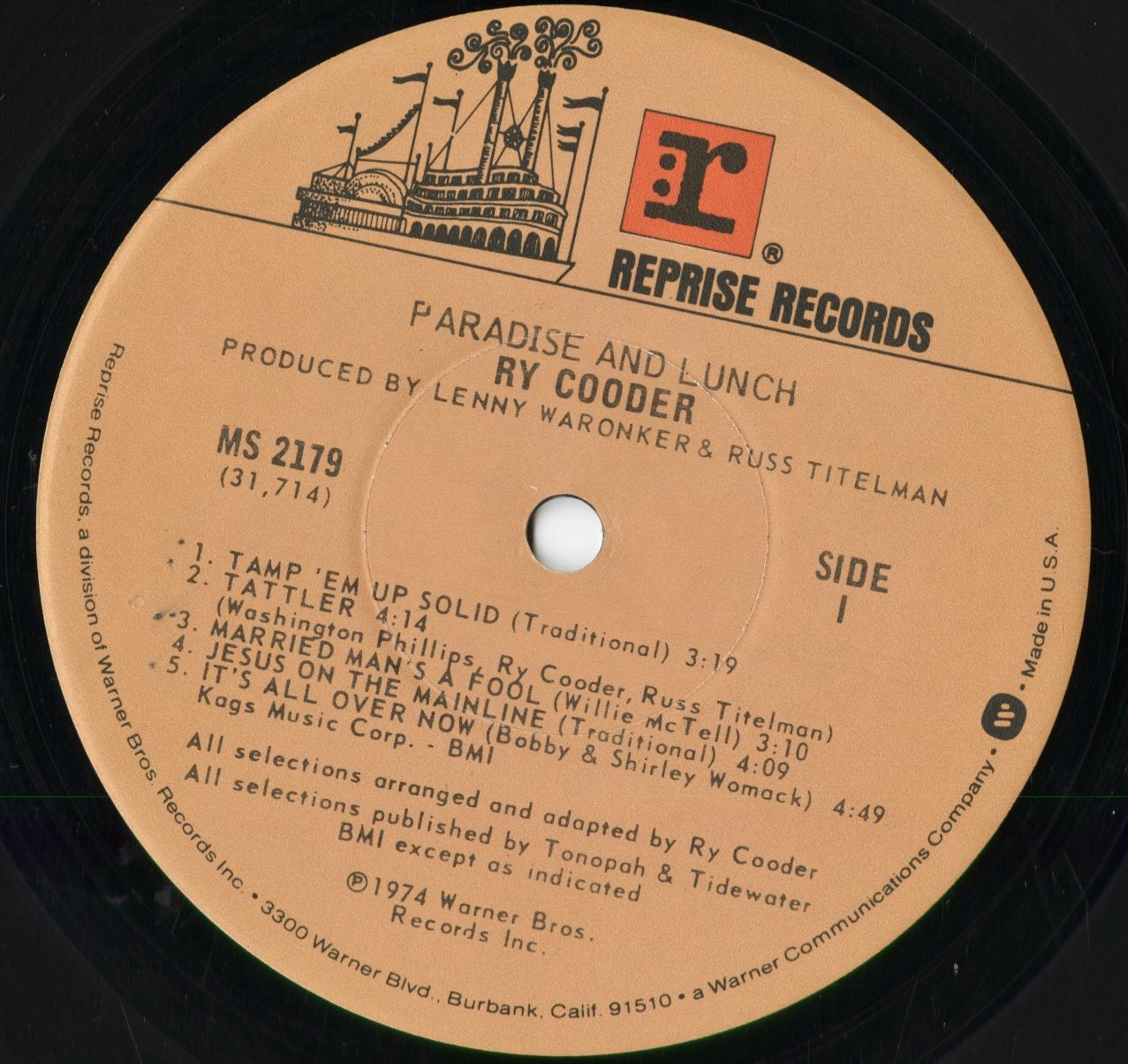 ライ・クーダー / Ry Cooder『Paradise and Lunch』(MS 2179) US盤