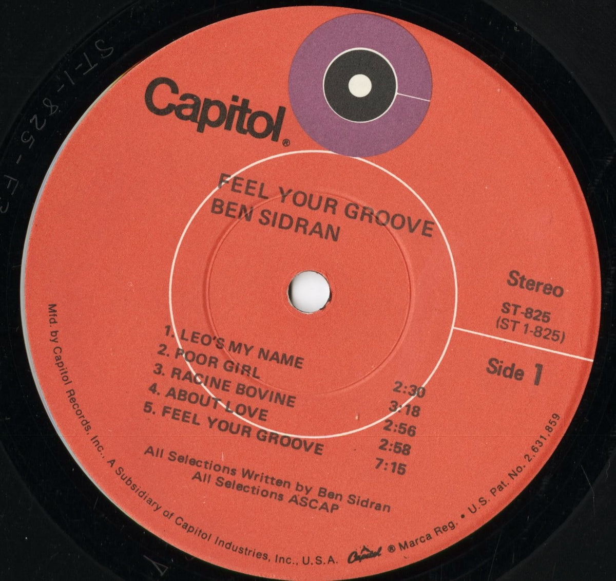 Ben Sidran - Feel Your Groove (ST-825) 1971 US Capitol｜中古LP
