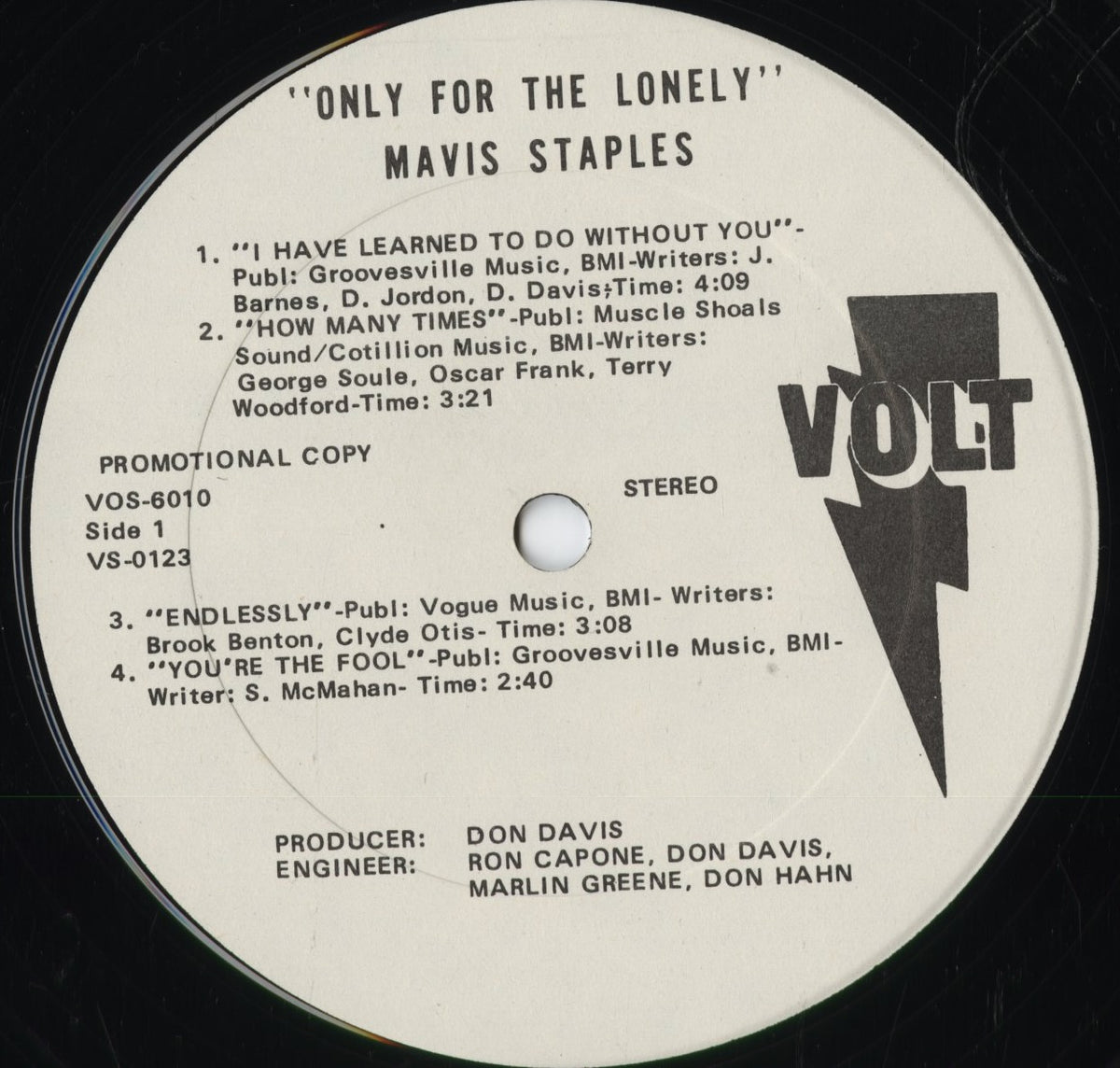 Mavis Staples - Only For The Lonely (VOS 6010) 1970 US Volt｜中古LP