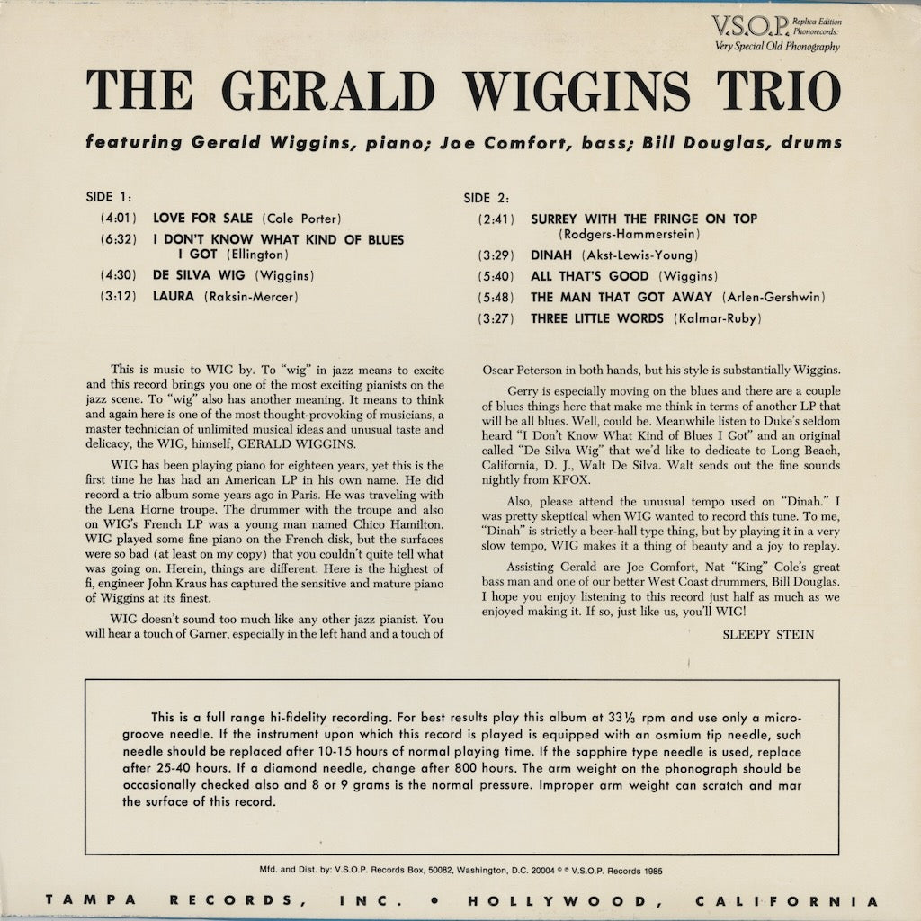 Gerald Wiggins - The Gerald Wiggins Trio (VSOP 28) LP 1985 US VSOP Records｜中古LP