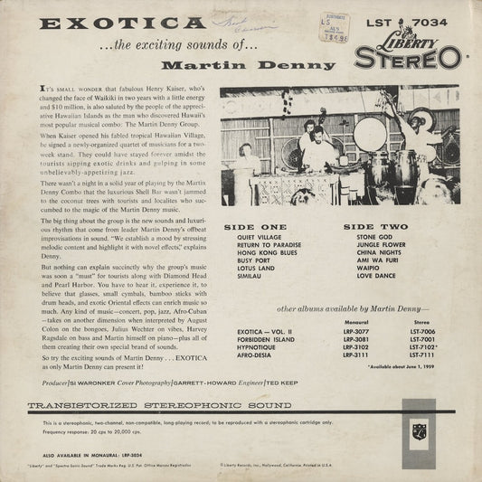 Martin Denny - Exotica (LST 7034) LP 1960 US Liberty Stereo｜中古LP