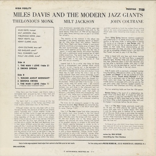 Miles Davis - Miles Davis and The Modern Jazz Giants (SMJ-6529(M)) LP 1976 JPN Prestige｜中古LP