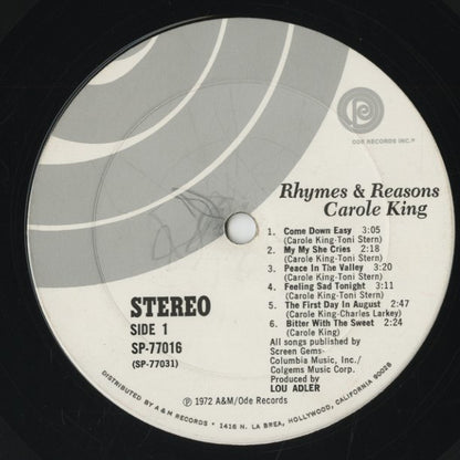 Carole King / キャロル・キング / Rhymes And Reasons (SP-77016)