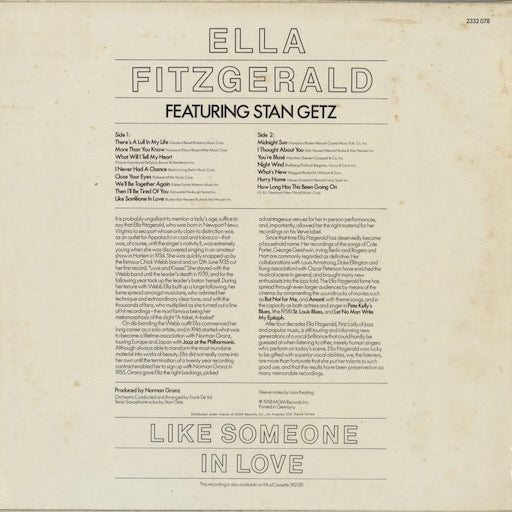 Ella Fitzgerald - Like Someone In Love (2332 078) LP 1978 GER Verve｜中古LP