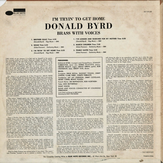 Donald Byrd - I'm Tryin' To Get Home - Brass With Voices (BST-84188) 1973 US Blue Note｜中古LP