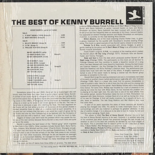 Kenny Burrell - The Best Of Kenny Burrell (PR 7448) LP 1972 US Prestige｜中古LP
