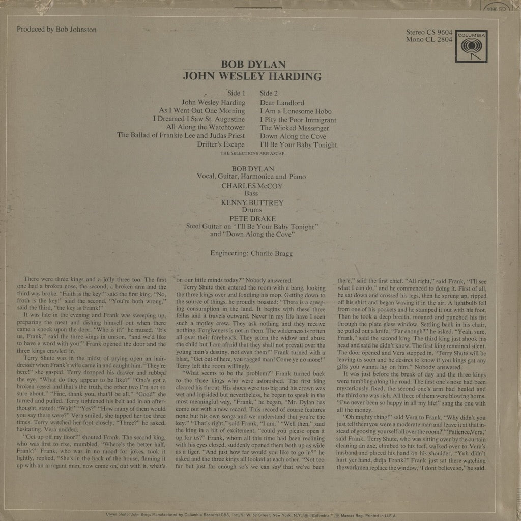Bob Dylan / ボブ・ディラン / John Wesley Harding (CL 2804) 2-EYE MONO