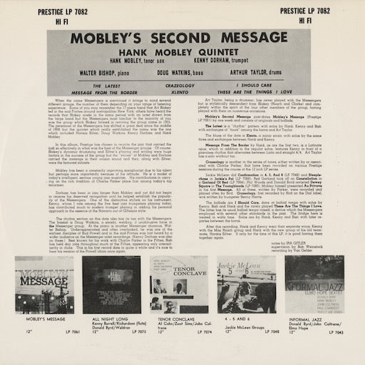 Hank Mobley Mobley's 2nd Message LP 中古レコード | Prestige ケニー