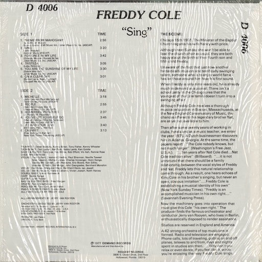 Freddy Cole - Sing (D4006) LP 1978 US Demand｜中古LP