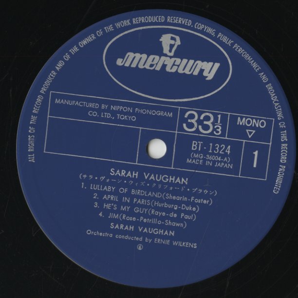 Sarah Vaughan / サラ・ヴォーン (1955) (BT1324)