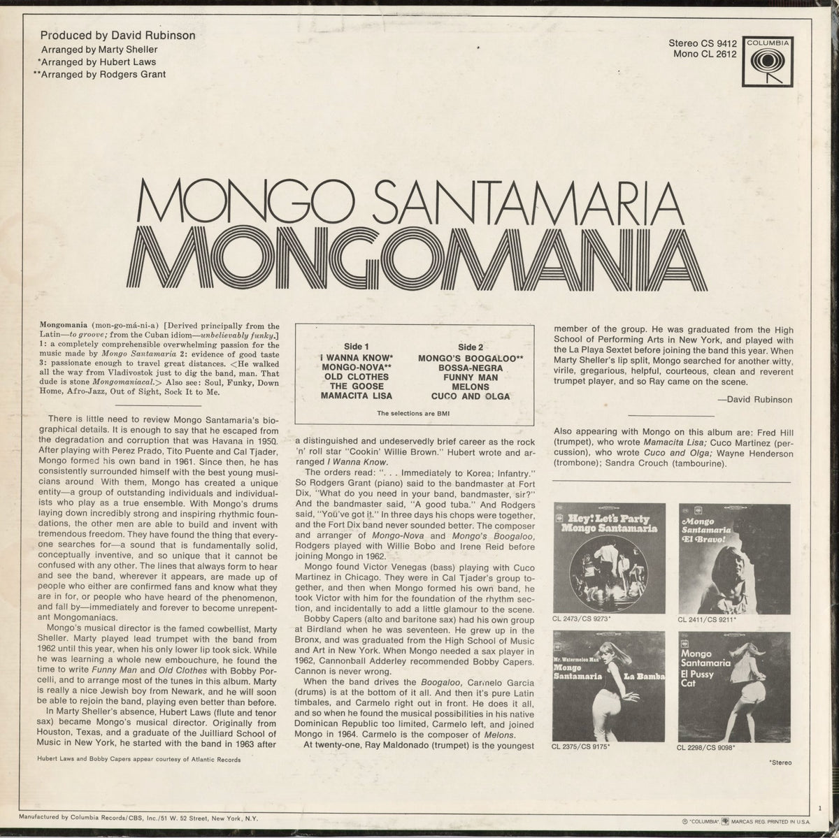 Mongo Santamaria - Mongomania (CL 2612) 1967 US Columbia｜中古LP
