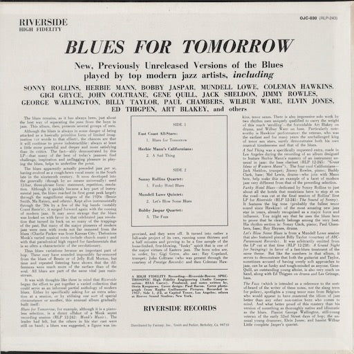 Various - Blues For Tomorrow (OJC-030) 1982 US Riverside / OJC｜中古LP