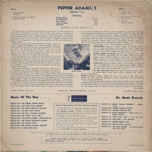 Pepper Adams『Pepper Adams Quintet』1957年 US MODEオリジナル盤