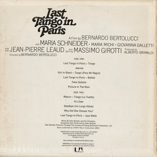 Gato Barbieri - Last Tango In Paris - OST (UA-LA045-F) 1973 US United Artists｜中古LP