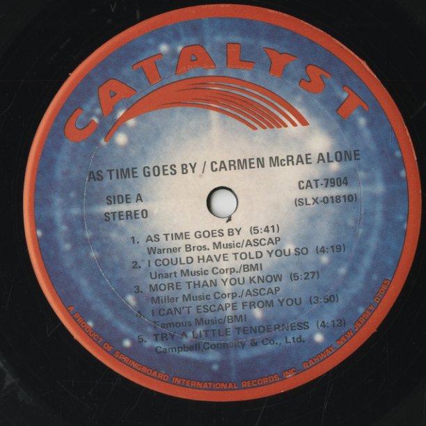 Carmen McRae / カーメン・マクレー / As Time Goes By - Carmen McRae Alone - Live At The Dug (CAT-7904)