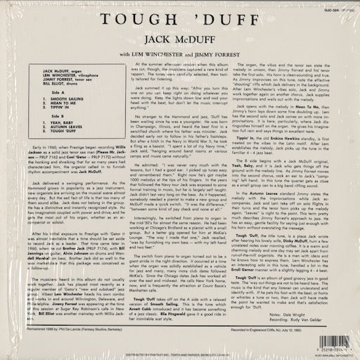 Brother Jack McDuff - Tough 'Duff (OJC-324) 1988 US Prestige / OJC｜中古LP
