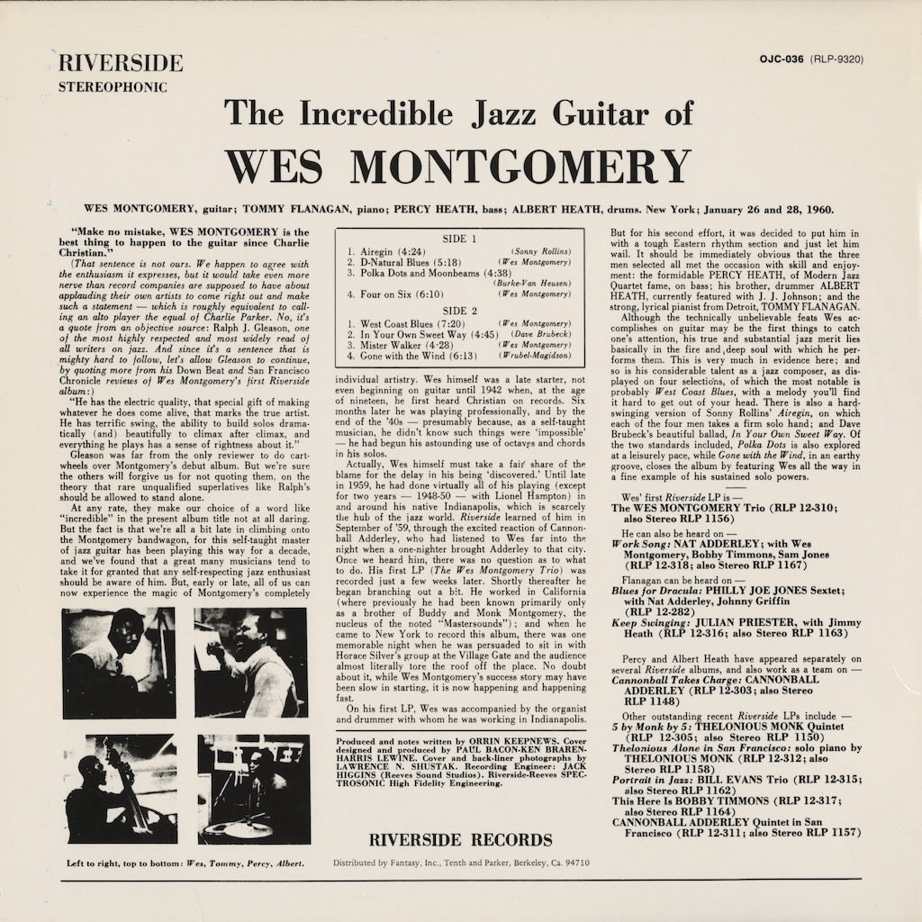 Wes Montgomery / ウェス・モンゴメリ / The Incredible Jazz Guitar Of Wes Montgomery (OJC-036)
