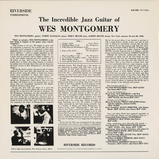 Wes Montgomery / ウェス・モンゴメリ / The Incredible Jazz Guitar Of Wes Montgomery (OJC-036)