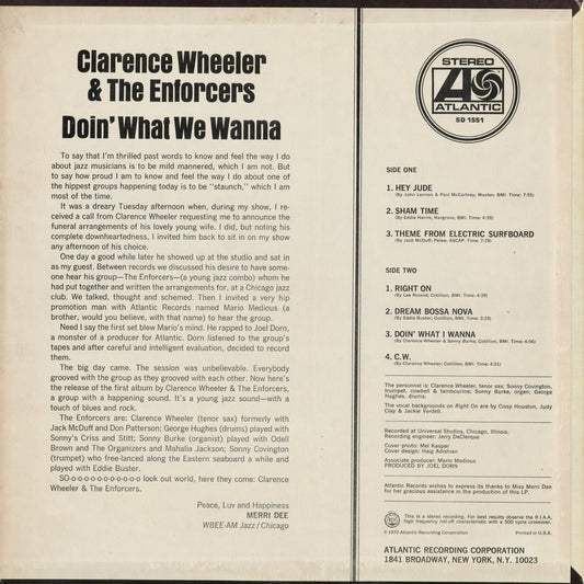 Clarence Wheeler & The Enforcers - Doin' What We Wanna (SD 1551) 1970 US Atlantic｜中古LP