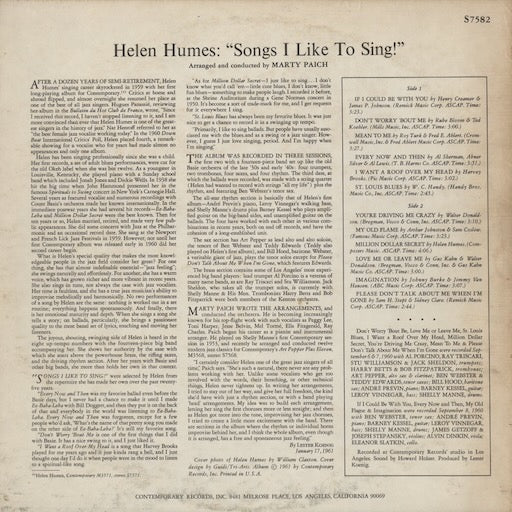 Helen Humes - Songs I Like To Sing! (S7582) LP early 1970's US Contemporary｜中古LP