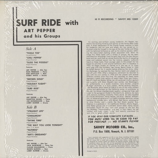 Art Pepper - Surf Ride (MG 12089) LP Mid 1970's US Savoy｜中古LP