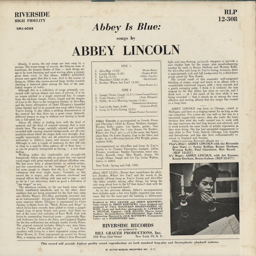 Abbey Lincoln - Abbey Is Blue (SMJ-6088) 1975 JPN Riverside｜中古LP