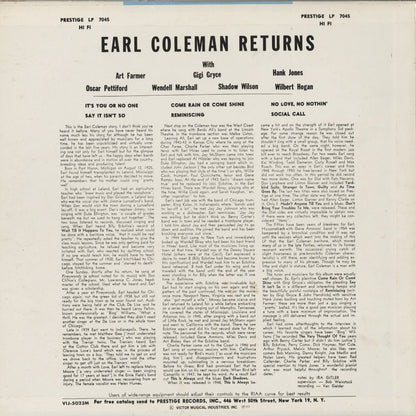Earl Coleman - Returns (VIJ-5023M) 1977 JPN Prestige / Victor｜中古LP