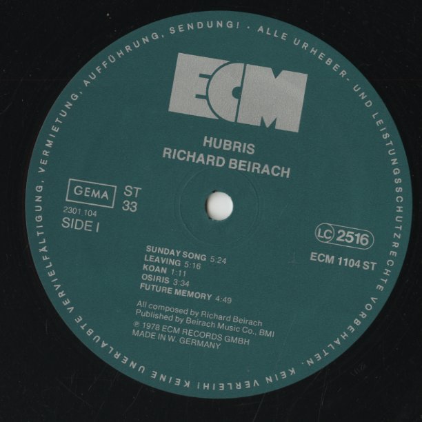 Richie Beirach / リッチー・バイラーク/ Hubris (ECM1104)