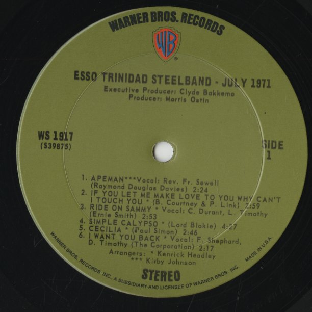 Esso Trinidad Steelband / エッソ・トリニダード・スティールバンド (1971) (WB1917)