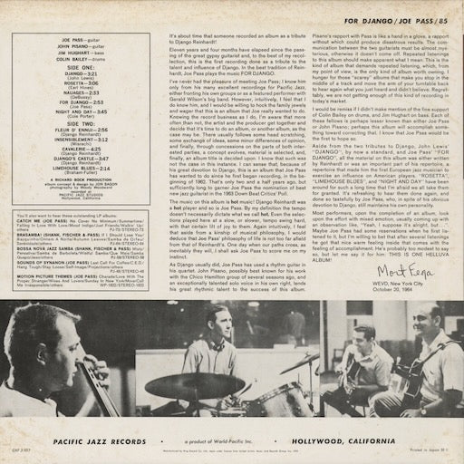 Joe Pass - For Django (GXF-3107) 1978 JPN Pacific Jazz｜中古LP