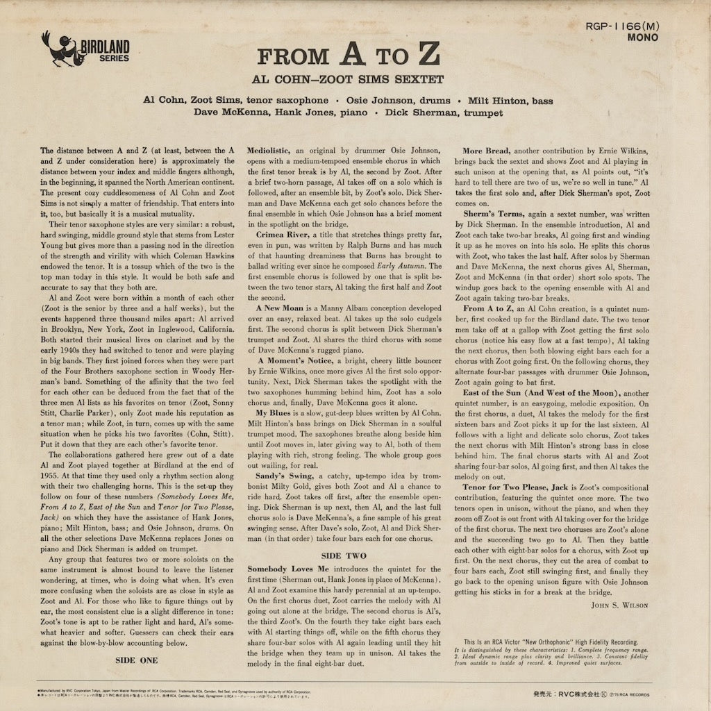 Al Cohn - Zoot Sims Sextet / アル・コーン　ズート・シムズ / From A To Z (RGP-1166(M))