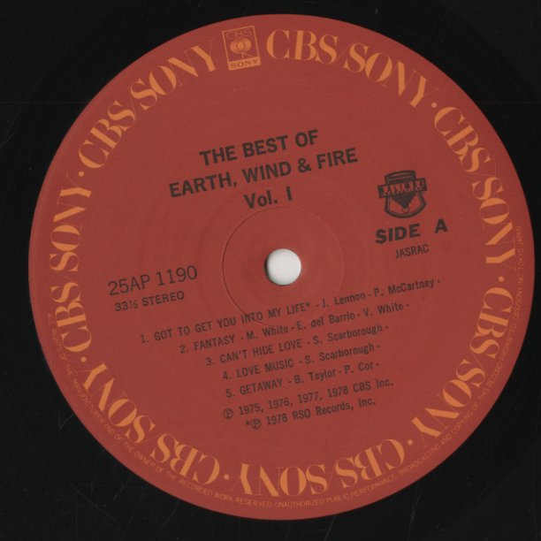 Earth Wind & Fire / アース、ウィンド＆ファイア / The Best Of Earth Wind & Fire Vol.1 (25AP1190)