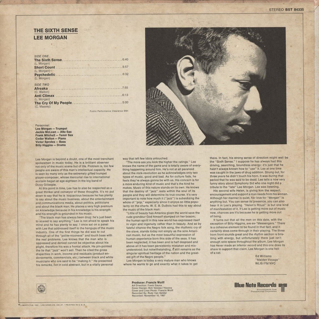 Lee Morgan - The Sixth Sense LP 1969 US Blue Note ジャッキー