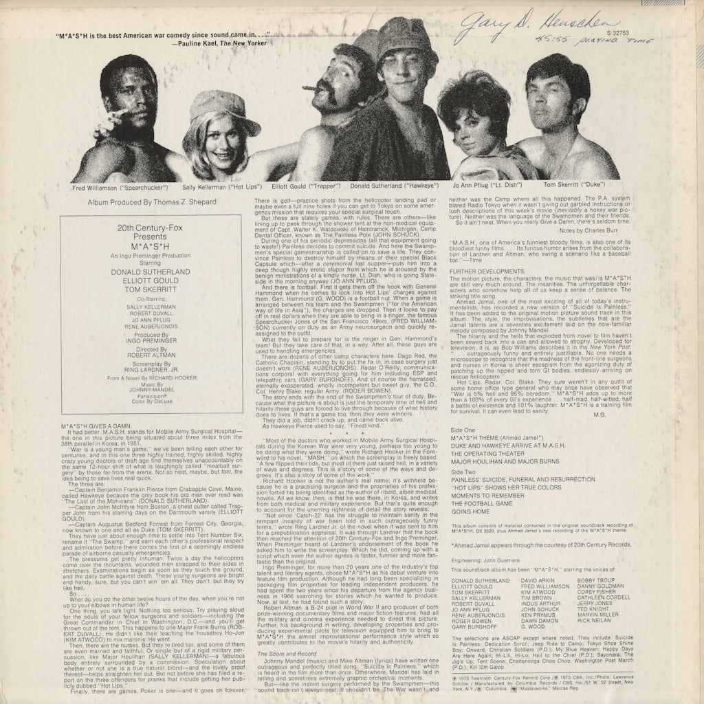 Johnny Mandel / ジョニー・マンデル / M*A*S*H* -OST (S32753)