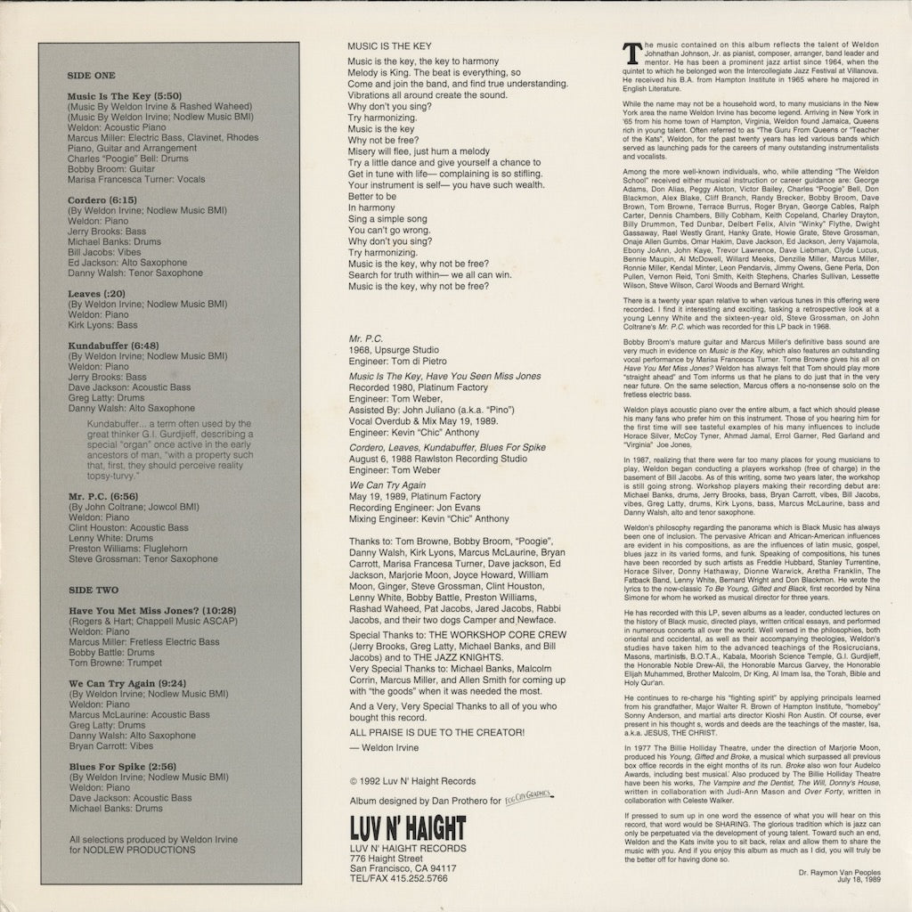 Weldon Irvine - Weldon & The Kats (LHLP007) LP 1992 US Luv N' Haight｜中古LP